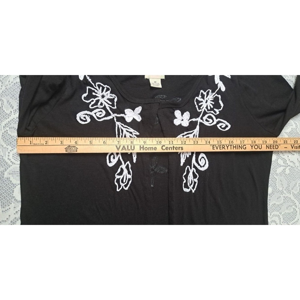 Natural Impressions Medium Black Embroidered Cardigan Lightweight Layer Sweater - Picture 6 of 7